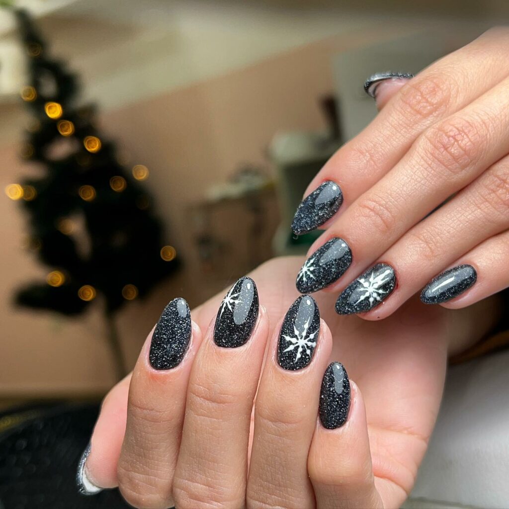Sparkle and Shine with 33 Glitter Christmas Nail Ideas in 2024 35 Almond Black Glitter Christmas Nails