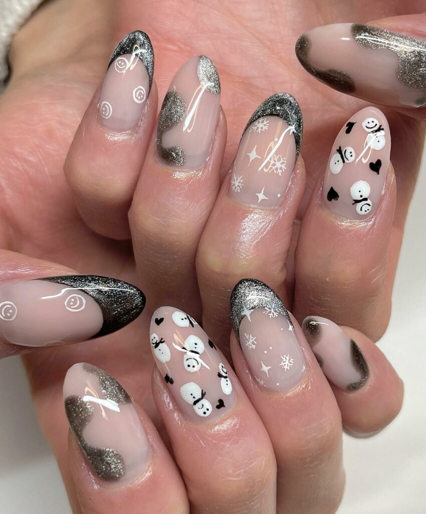 Try 30 Black French Tip Almond Nail Designs of 2024 37 Winter Wonderland Vibes