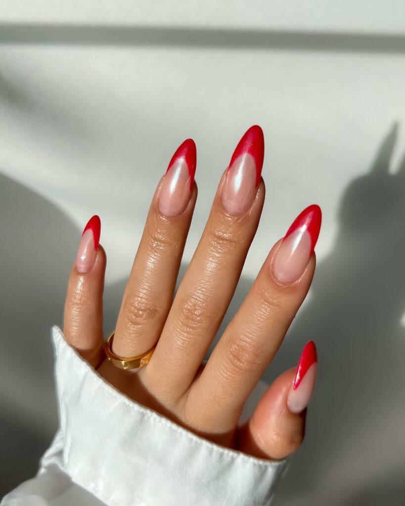 20 Latest Red Almond Nail Ideas To Try In 2024! 20 Red Chrome French Nails