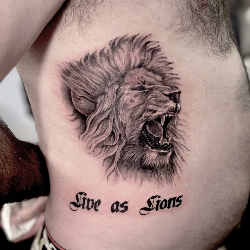 TOP 10 RIB TATTOOS DESIGNS FOR 2024 19 Lion Rib Tattoo