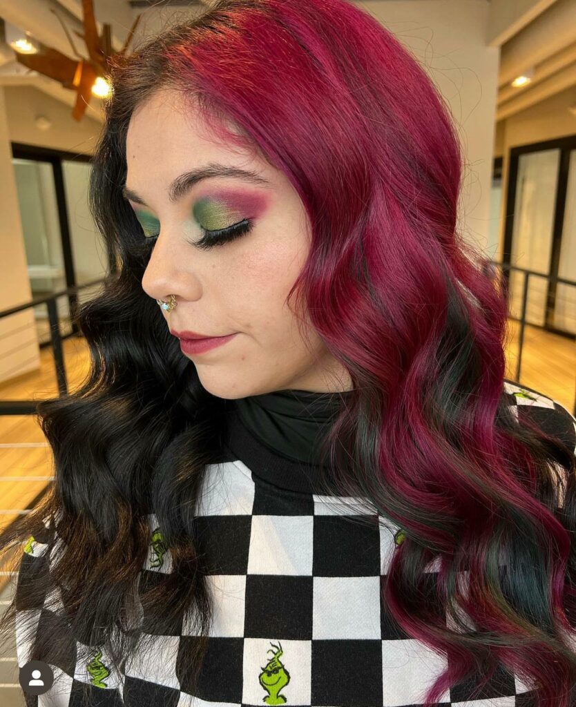 55 Bold Burgundy Dark Red Hair Ideas to Try in 2024 30 Half Black, Half Burgundy