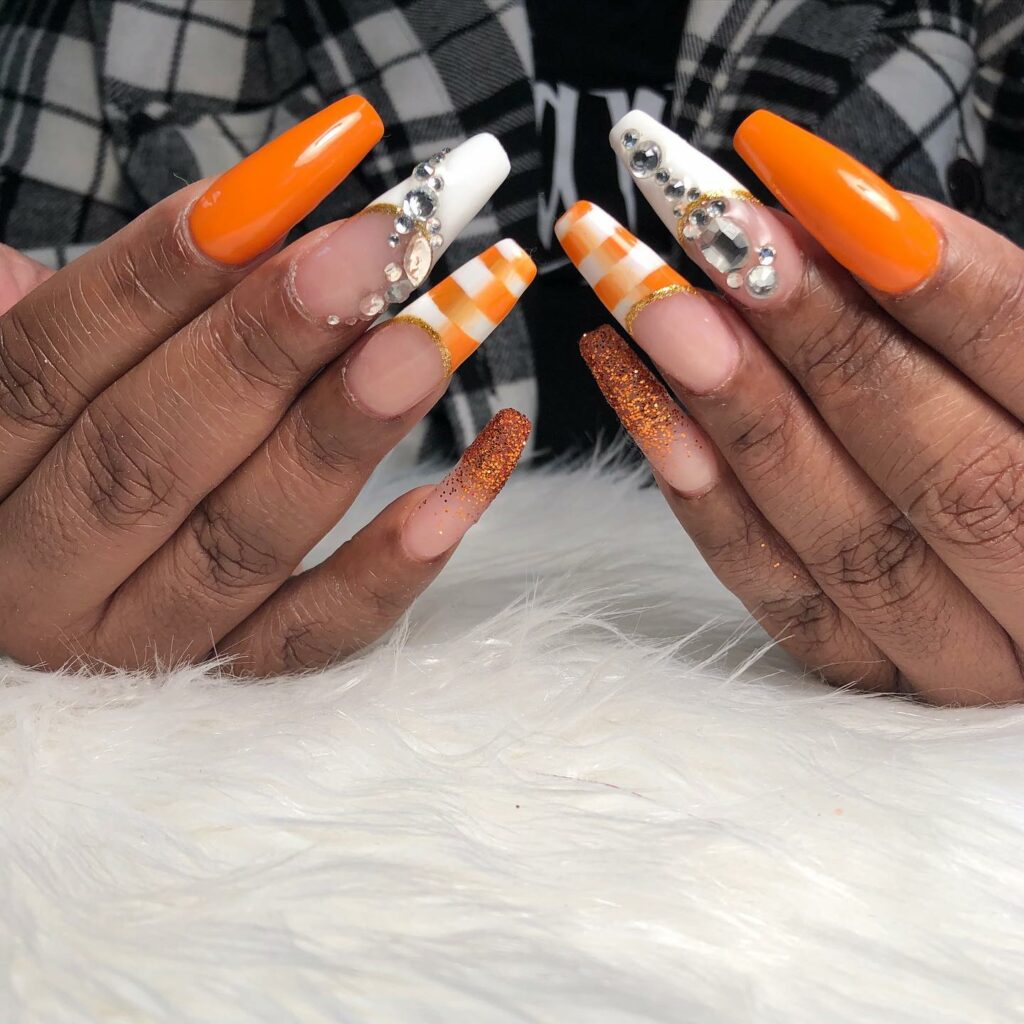 Get Inspired by 30 Neon Orange Nail Designs of 2024 46 Orange, Glitter, And Rhinestones, Oh My!