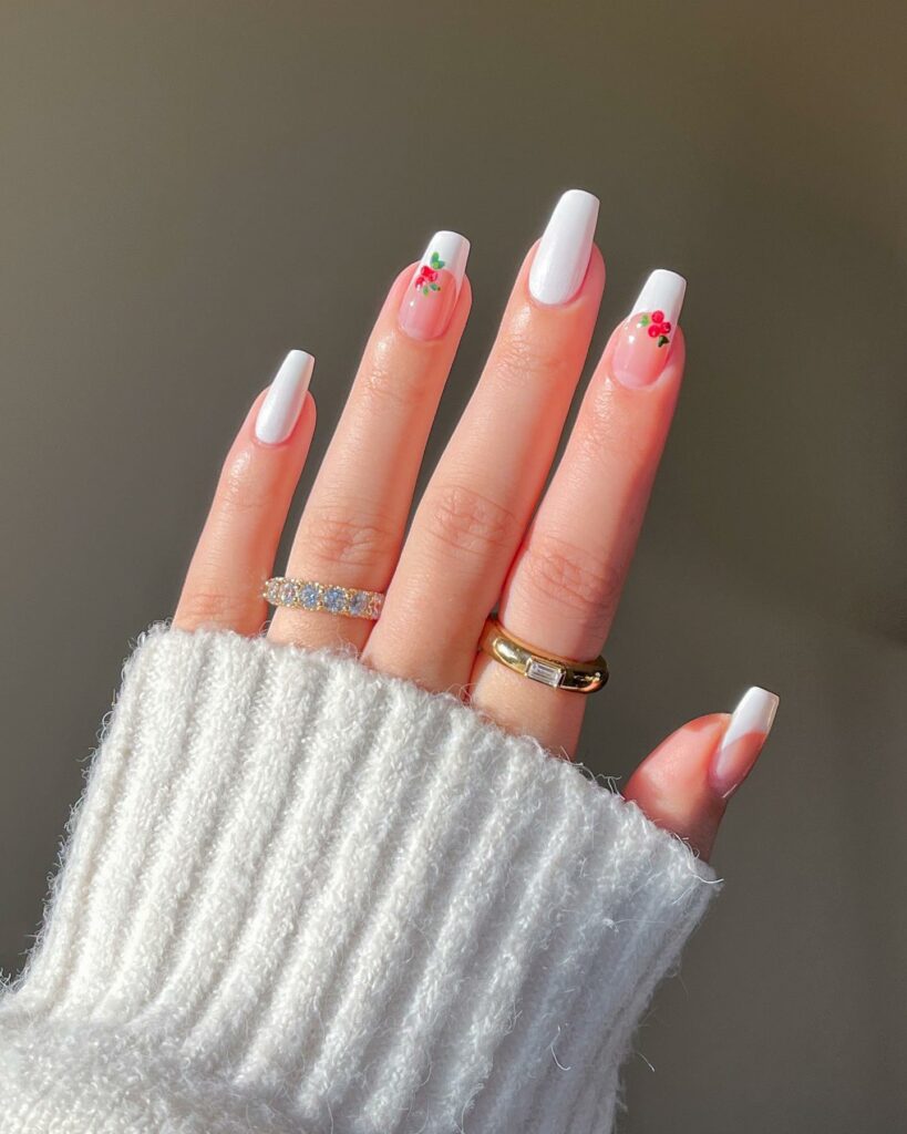 40 Latest Trendy Nail Ideas To Try In 2024! 21 White French Trendy Nails With Cherry