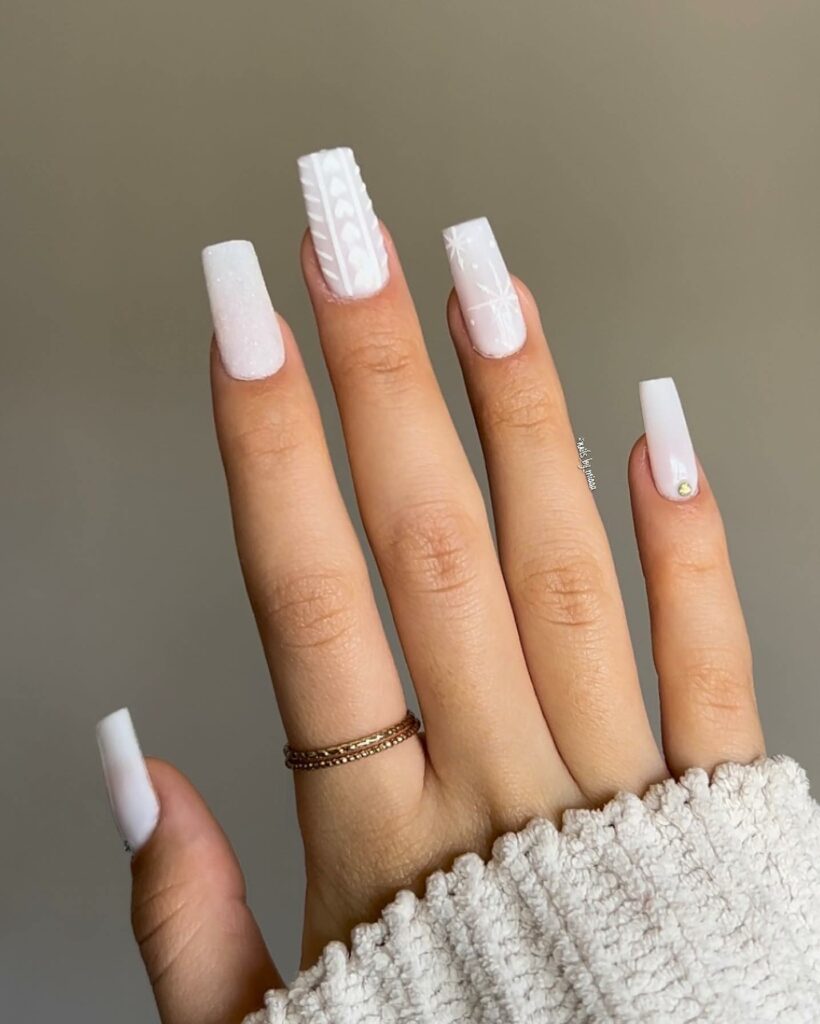 35 Latest Medium Square Nail Ideas To Try In 2024! 10 Medium Square Nails With Winter White Design