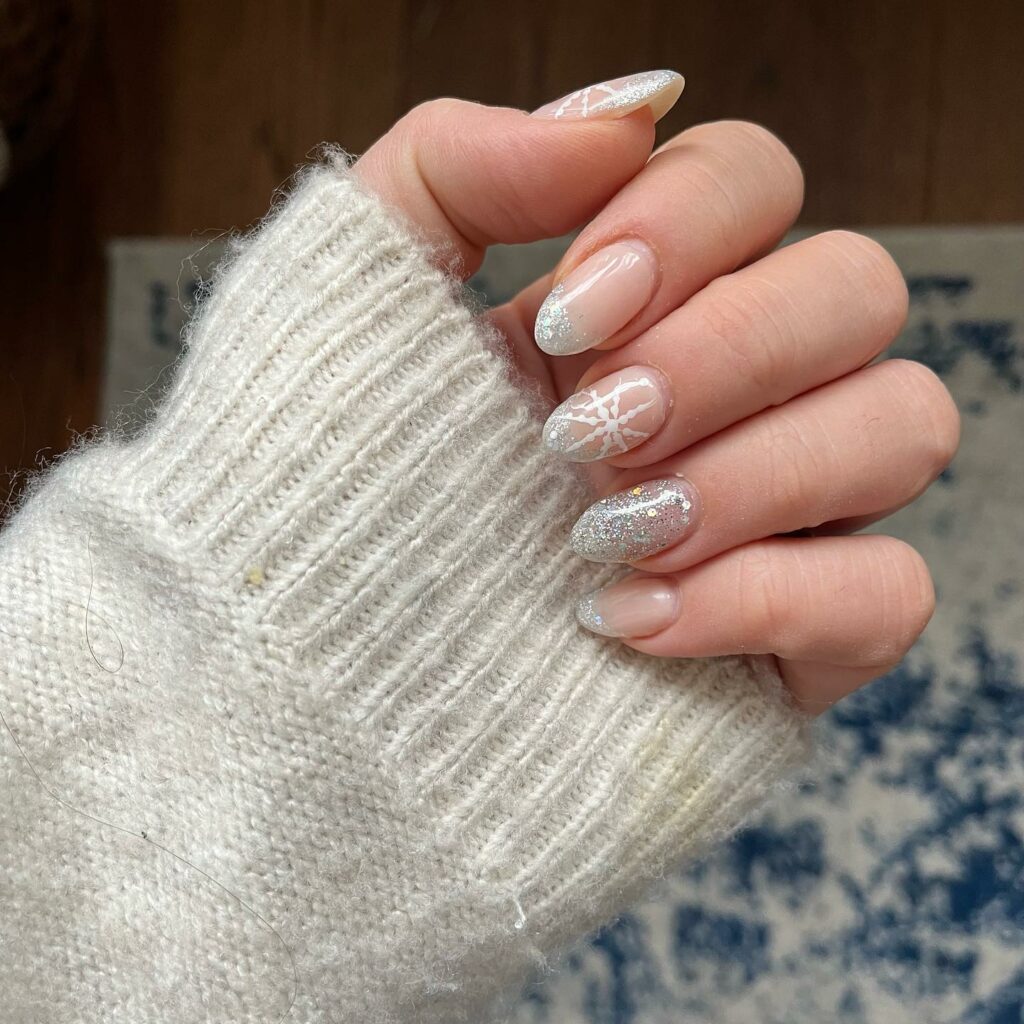 30 Latest Winter Nail Ideas To Try In 2024! 21 Small Round Winter Nails With Glitter