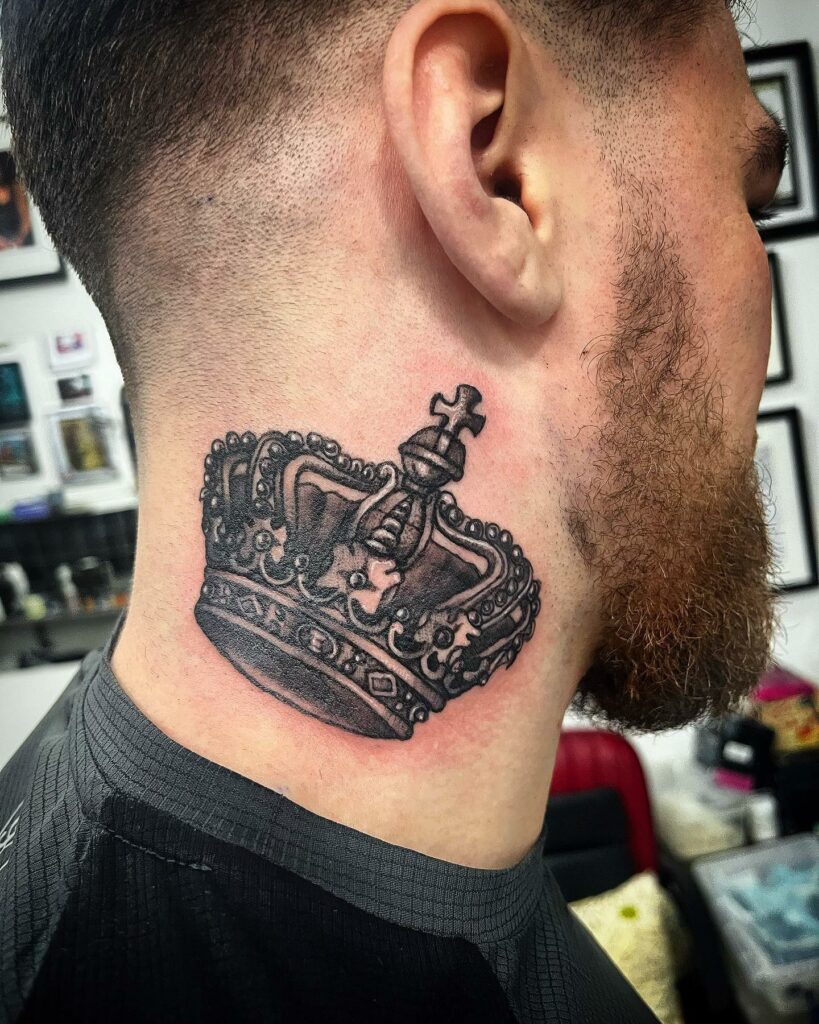 90 Latest Neck Tattoo Ideas To Inspire You In 2024! 21 Crown Neck Tattoo