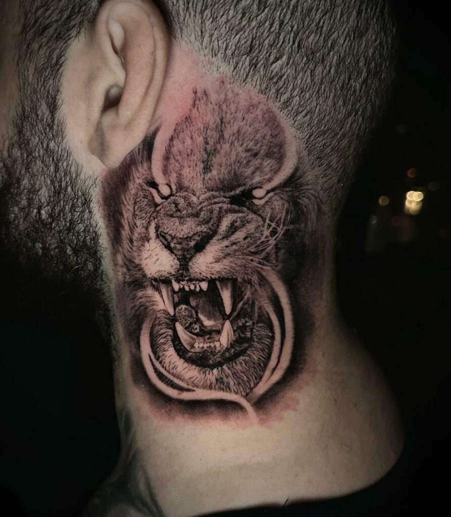 90 Latest Neck Tattoo Ideas To Inspire You In 2024! 38 Lion Neck Tattoo