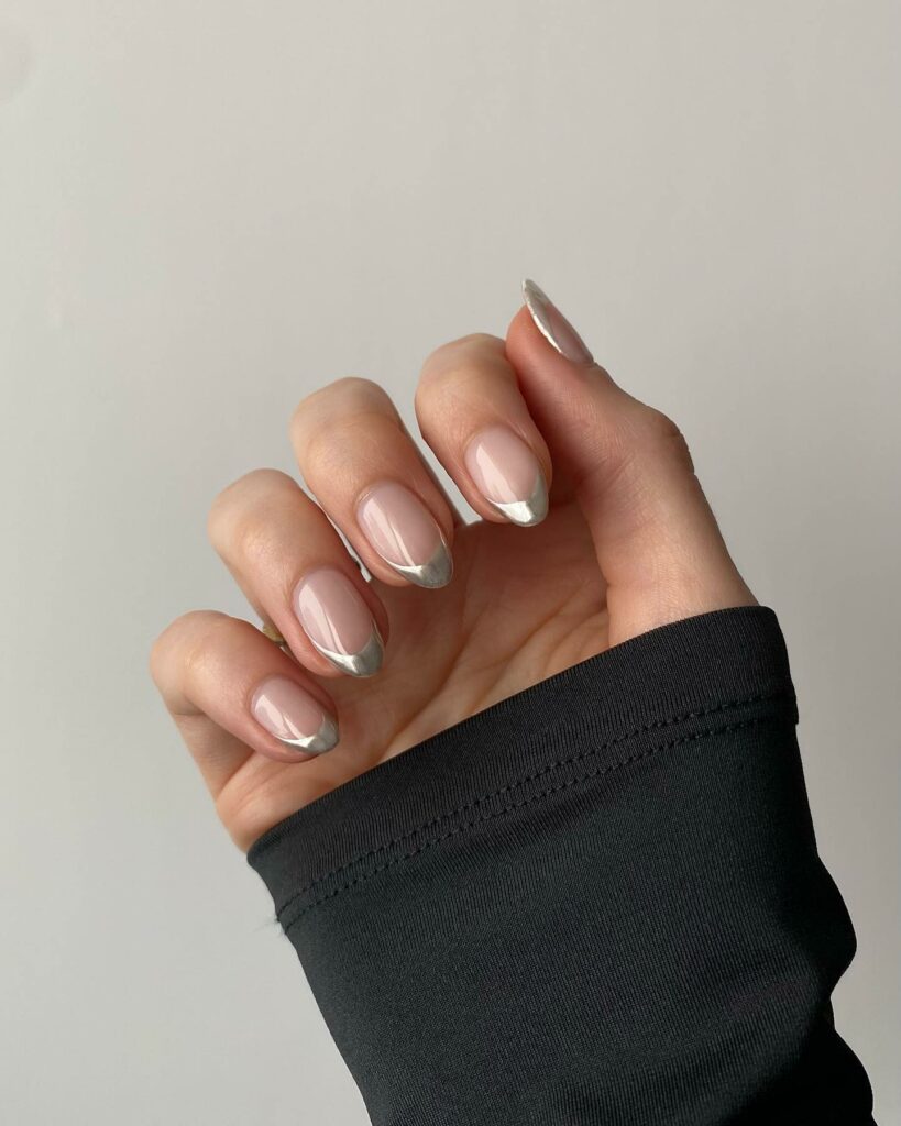 29 Latest Metallic Nail Designs To Try In 2024! 27 Metallic Silver French Nails
