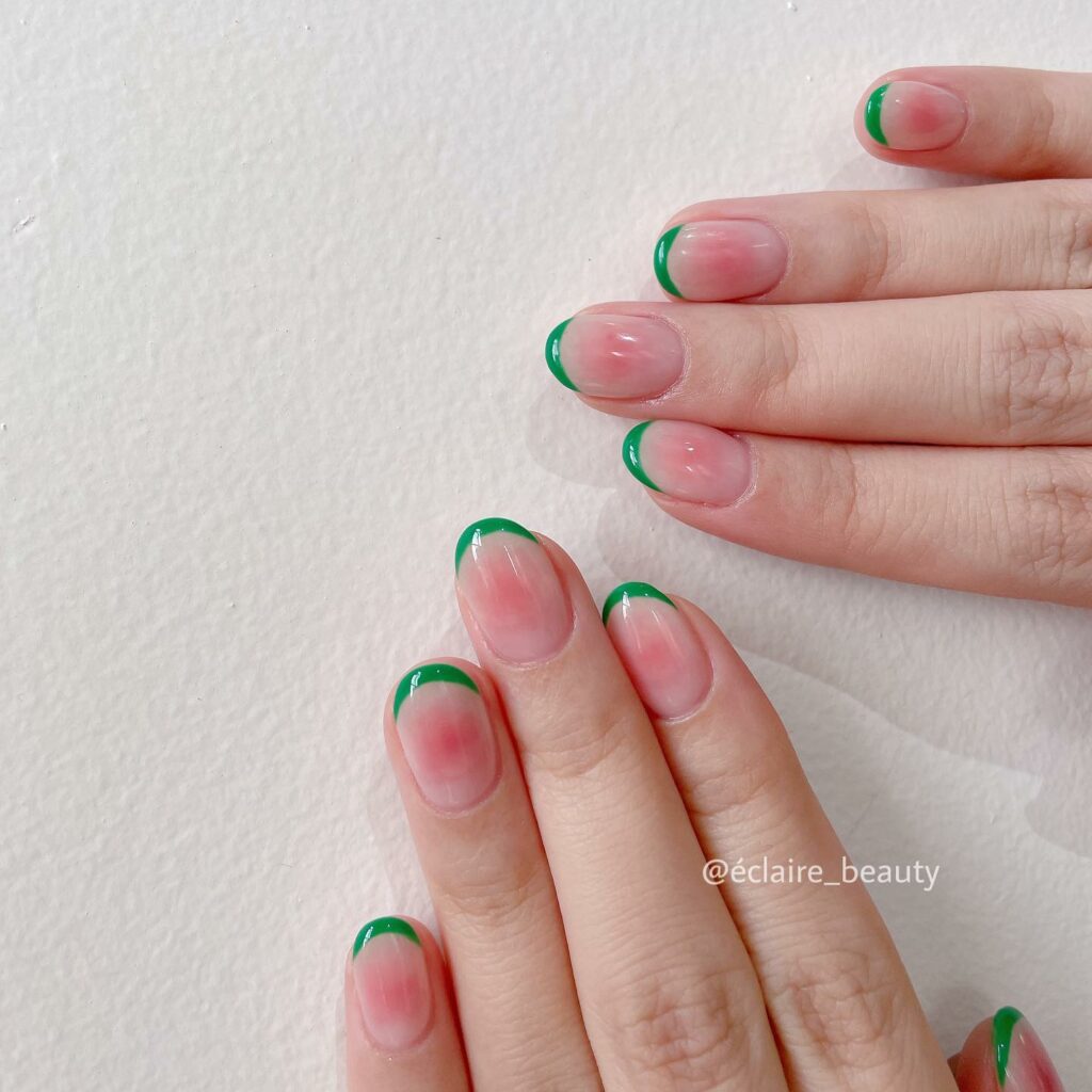 20 Latest Thin French Tip Nail Designs To Try In 2024! 17 Pink Aura Nails With Thin Green French