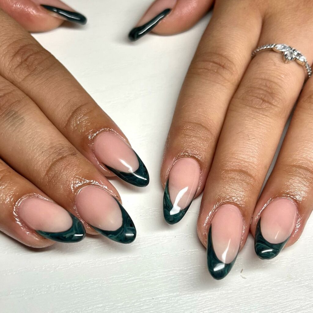30 Latest Almond French Tip Nail Designs To Try In 2024! 22 Green French Tip Almonds