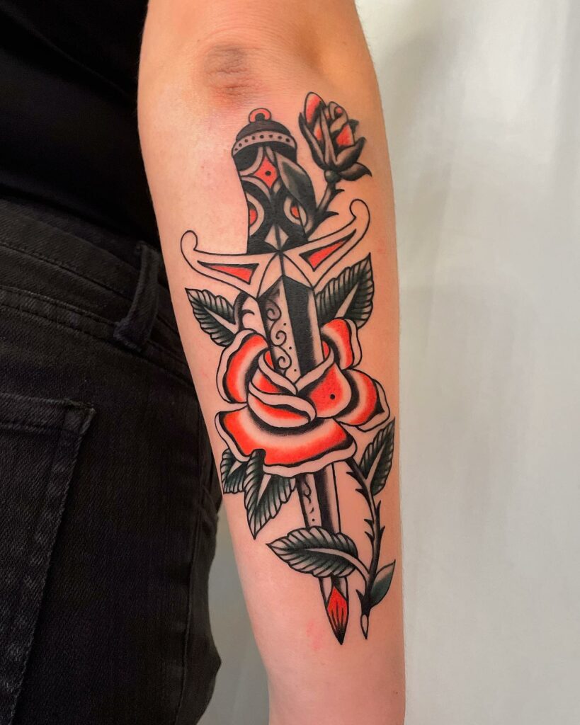 12+ Traditional Dagger Tattoo Ideas - To Inspire You In 2024 20 Large Incorporated Traditional Dagger Tattoo