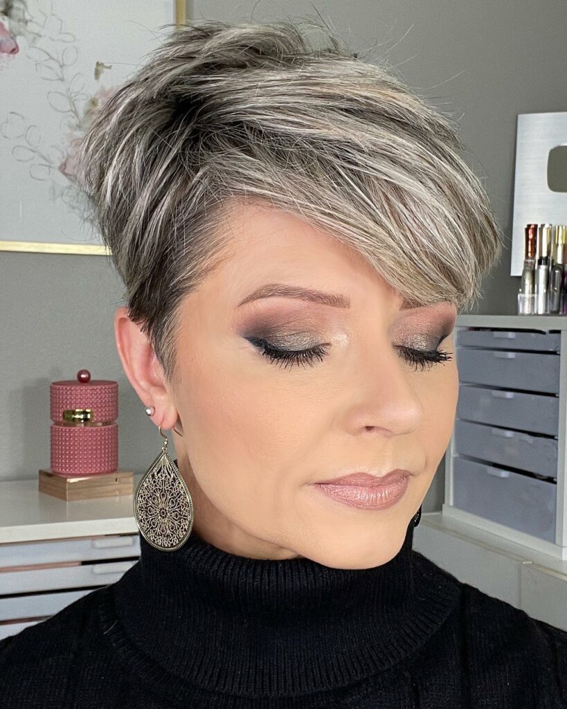 35 Short-Sided Shaved Female Hairstyles to Flaunt Your Boldness in 2024 33 Messy Grey Long Shaved Pixie