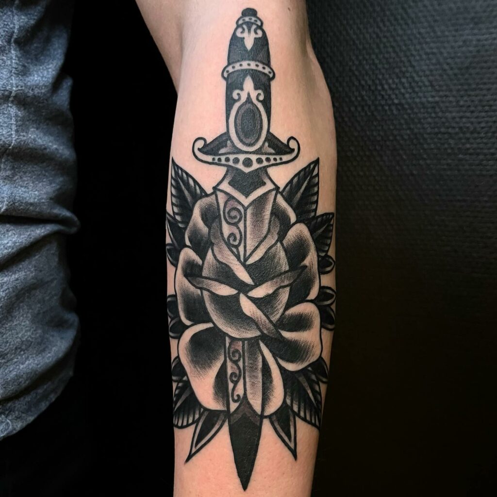 12+ Traditional Dagger Tattoo Ideas - To Inspire You In 2024 11 Traditional Dagger Tattoo