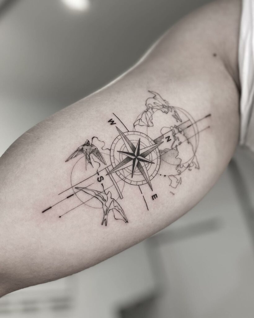 AMAZING COMPASS TATTOOS + THEIR MEANINGS - UPDATED FOR 2024 18 Black & Grey Compass Tattoos