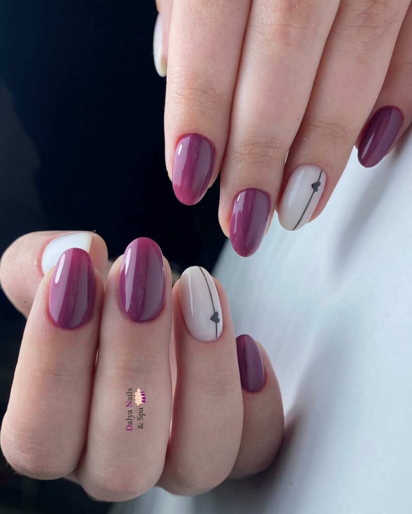 34 Latest Glossy Purple Nail Design Guides To Follow In 2024! 39 Short Purple Accent Nails With Tiny Heart Design