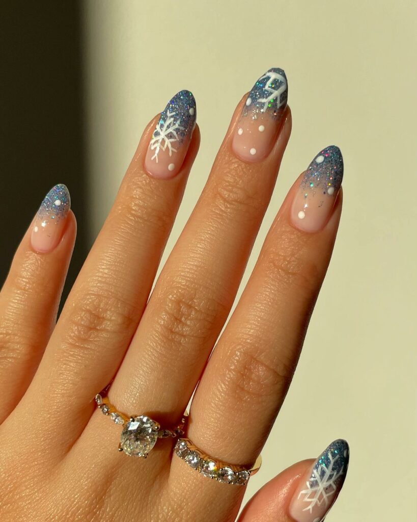 30 Latest Winter Nail Ideas To Try In 2024! 32 Winter French Nails With Snow And Glitter