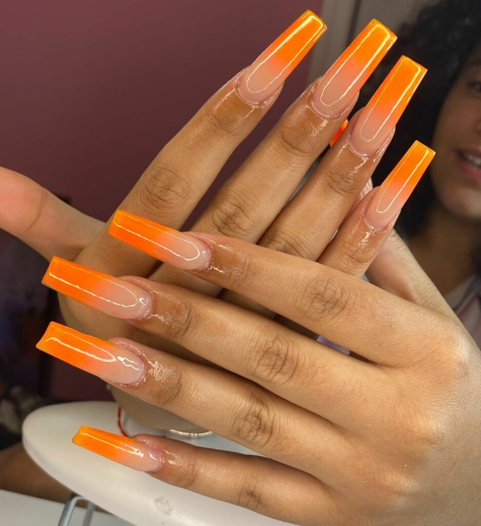 30 Latest Orange Ombre Nail Designs To Try In 2024! 27 Long Square Orange Ombre Nails
