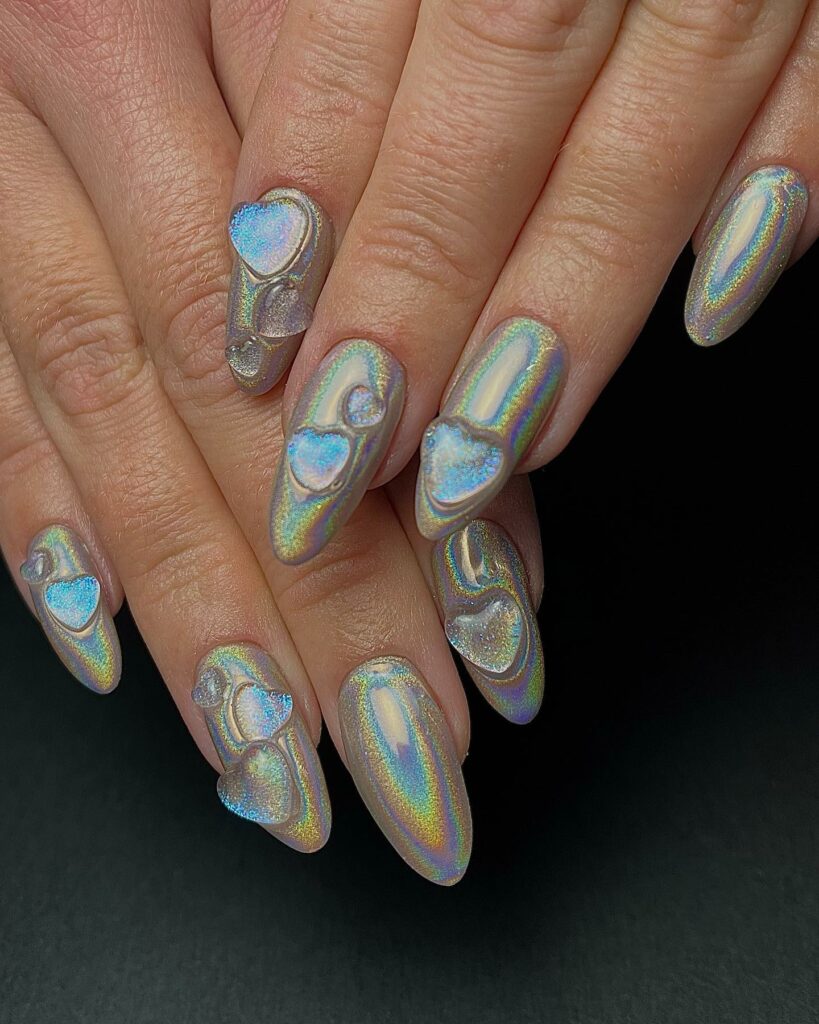 Shimmer with 30 Holographic Nail Designs in 2024 42 Holographic Nail With 3D Heart