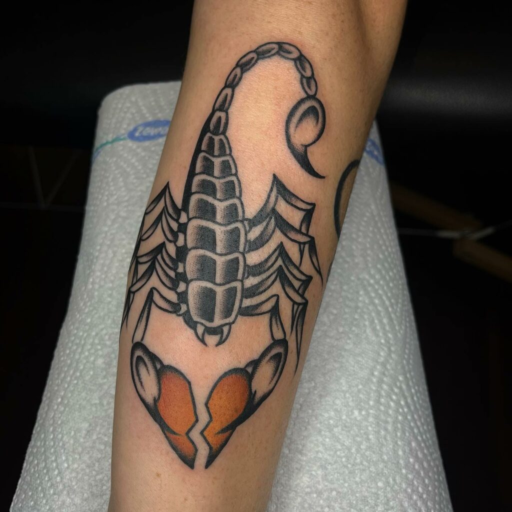 22 AMAZING SCORPION TATTOO DESIGNS - UPDATED FOR 2024 18 Scorpion and Heart Tattoo