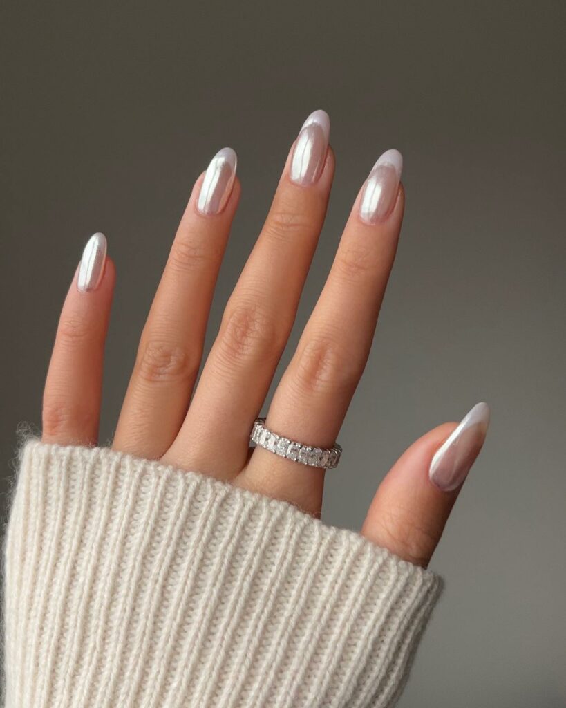 Celebrate with 40 Christmas Statement Nail Designs in 2024 38 White Chrome Christmas Statement Nails