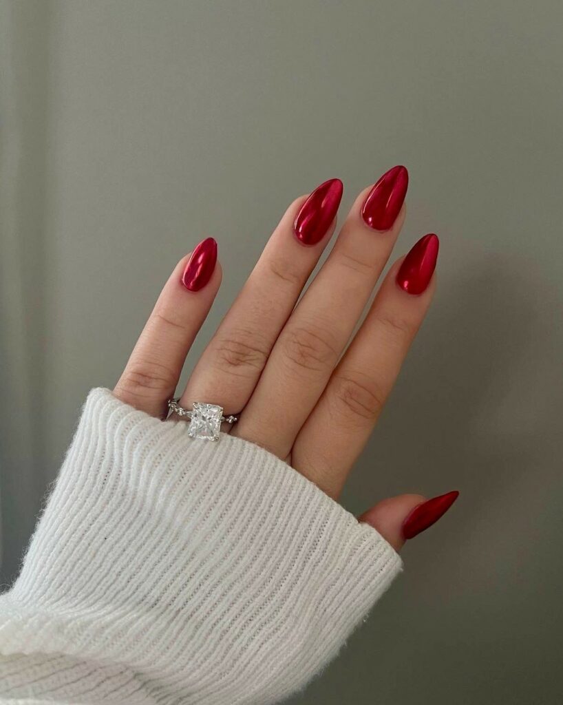 22 Latest Engagement Nail Designs To Try In 2024! 17 Red Metallic Nail