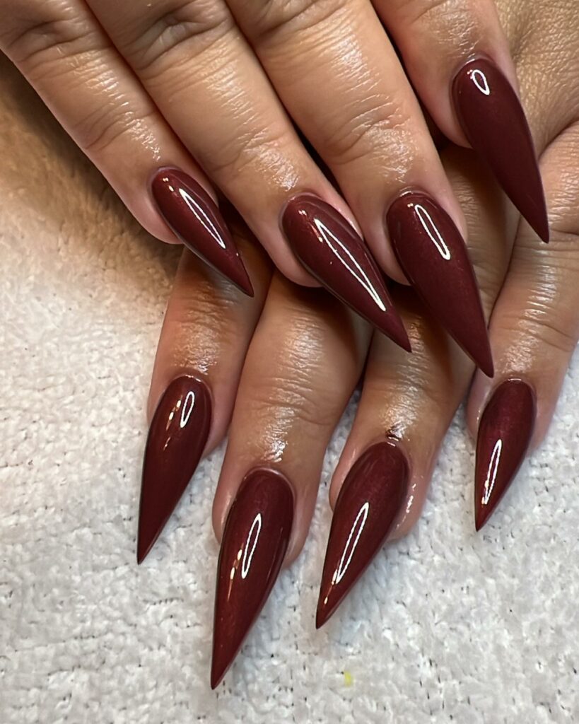 20 Latest Dark Red Nail Ideas To Try In 2024! 13 Dark Red Stiletto Nails