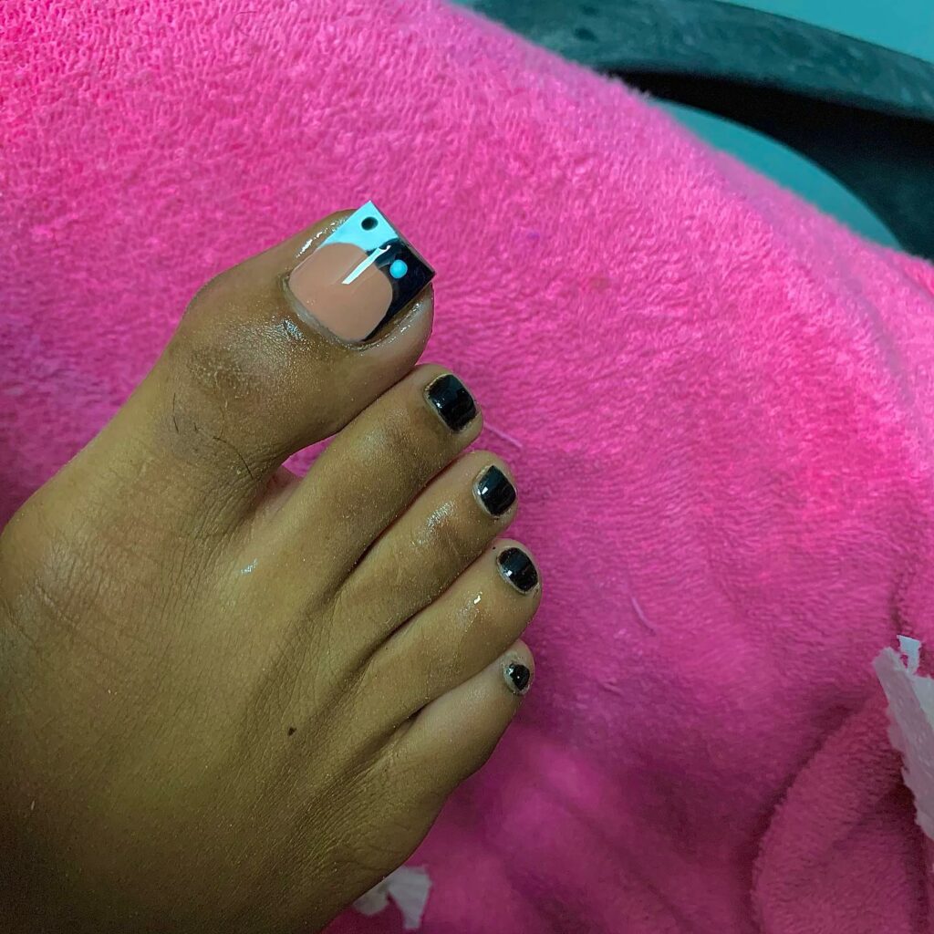 50 LATEST BLACK FRENCH PEDICURE IDEAS TO TRY IN 2024! 41 Ying Yang French Pedicure