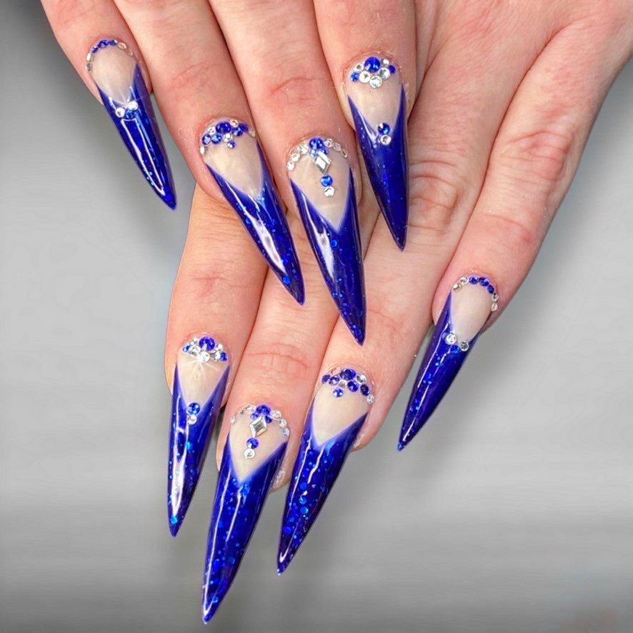 30 Latest Navy Blue Nail Designs To Try In 2024! 17 Super-Long Navy Blue Nails