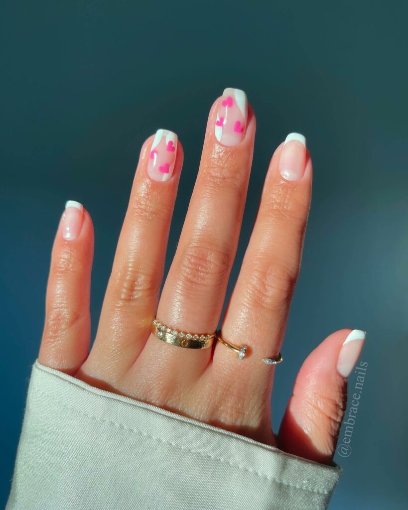 10 Latest Short Valentine's Nail Designs To Try In 2024! 11 Square Short Valentine Nails With Tiny Pink Heart