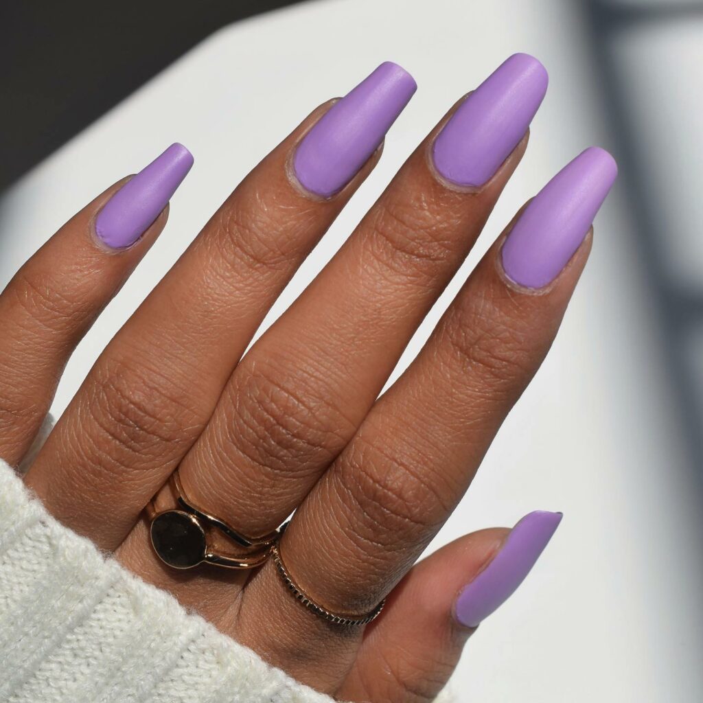 Explore 30 Purple Coffin Nail Designs in 2024 26 Matte Purple Coffin Nail