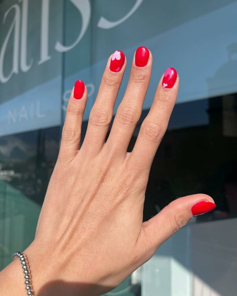 10 Latest Short Valentine's Nail Designs To Try In 2024! 16 Red Short Valentine Nails With Cute Heart