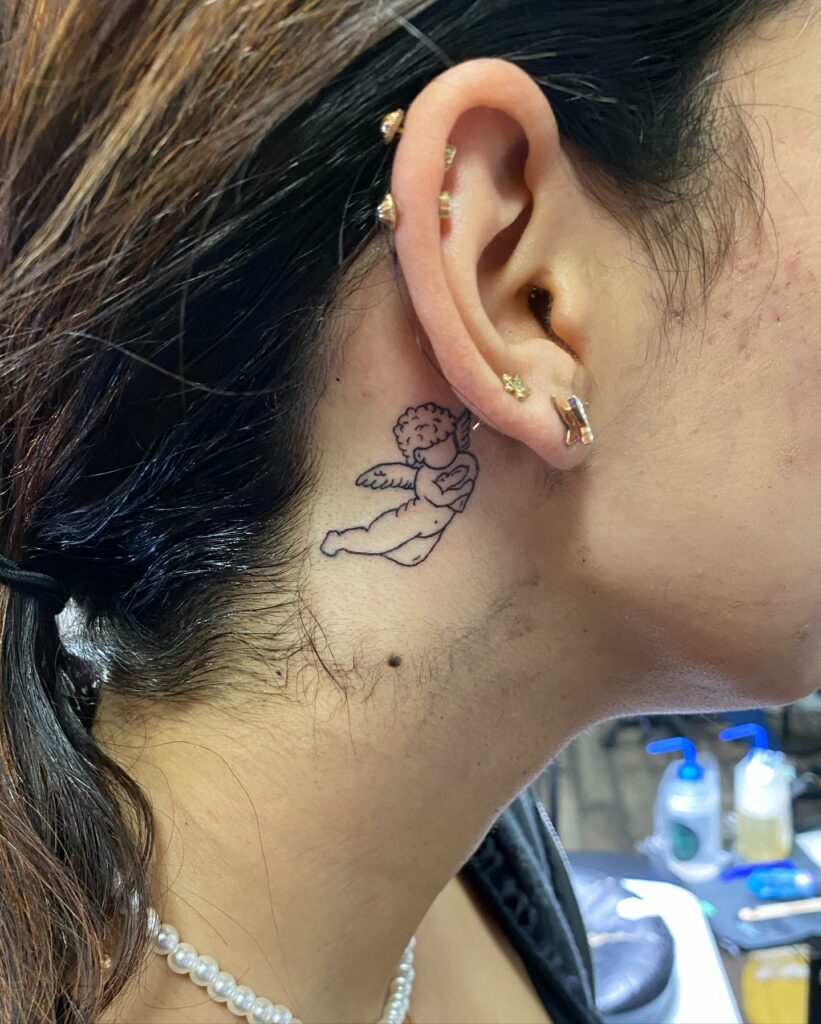BEAUTIFUL BEHIND THE EAR TATTOOS FOR WOMEN - UPDATED FOR 2024 21 Angel Tattoo