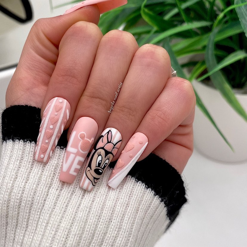 50 Latest Disney Nails Ideas To Try In 2024! 11 Valentine Day Minnie Mouse Disney Nails