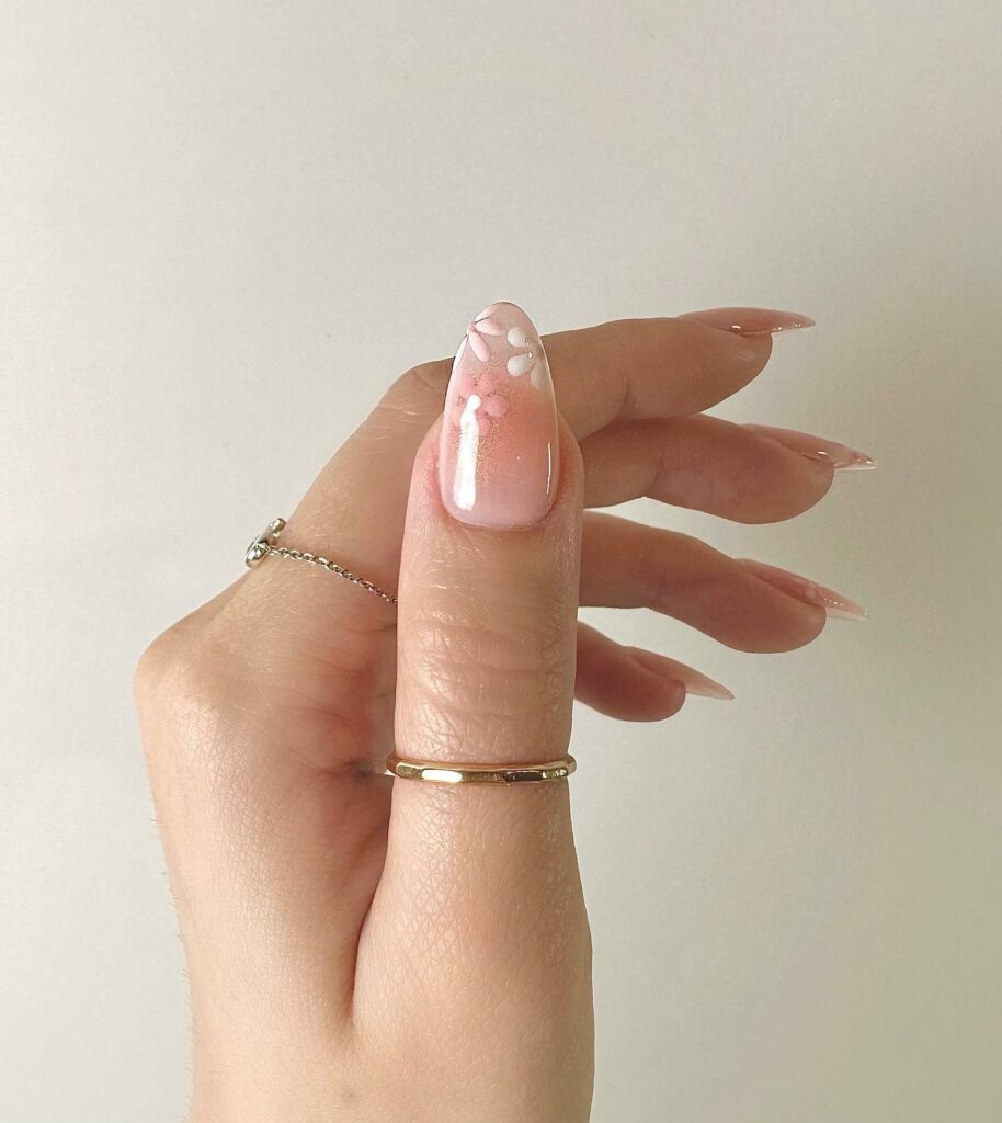 30 Latest Aura Nails Ideas To Try In 2024! 28 Nude Aura Nails With Flowers