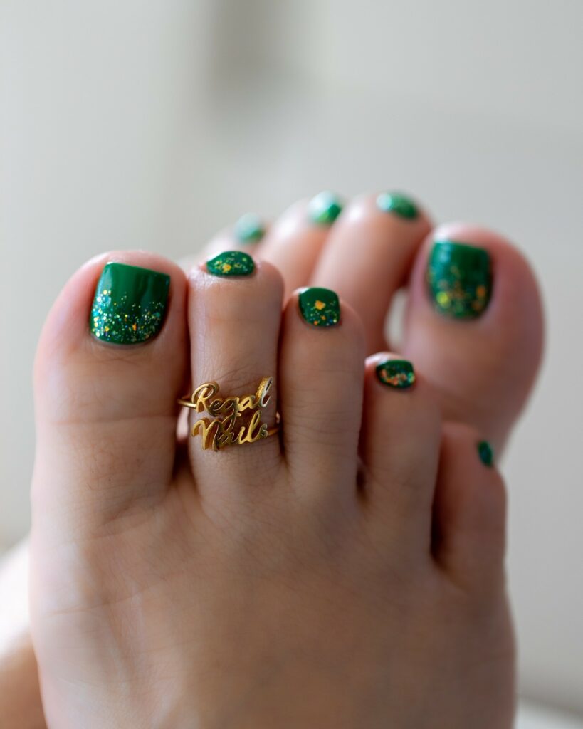 30 Green Pedicure Ideas to Refresh Your Look in 2024 30 Gold & Green