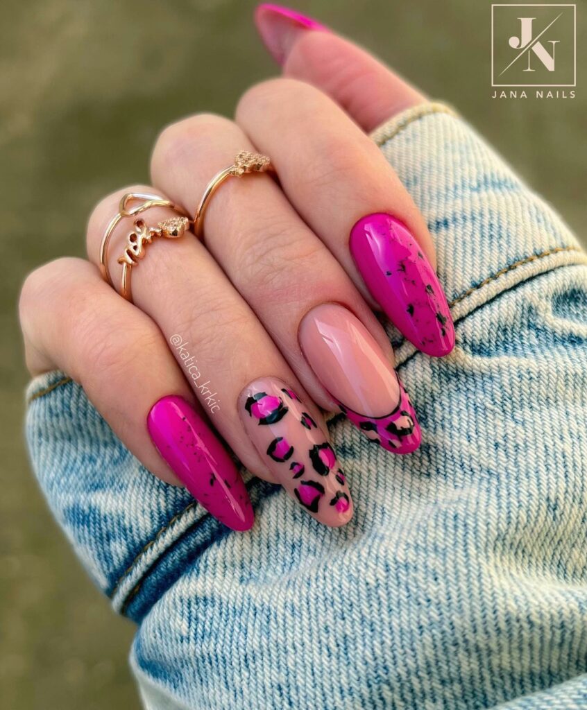 25 Latest Leopard Print Nail Ideas To Try In 2024! 31 Glossy Almond Pink Nails With Leopard Design
