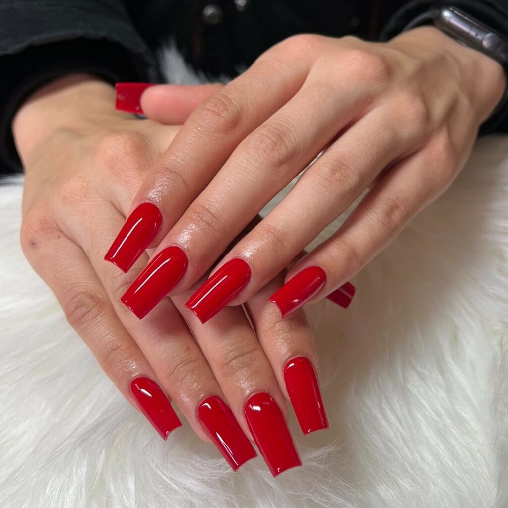 35 Latest Medium Square Nail Ideas To Try In 2024! 12 Red Medium Square Nails