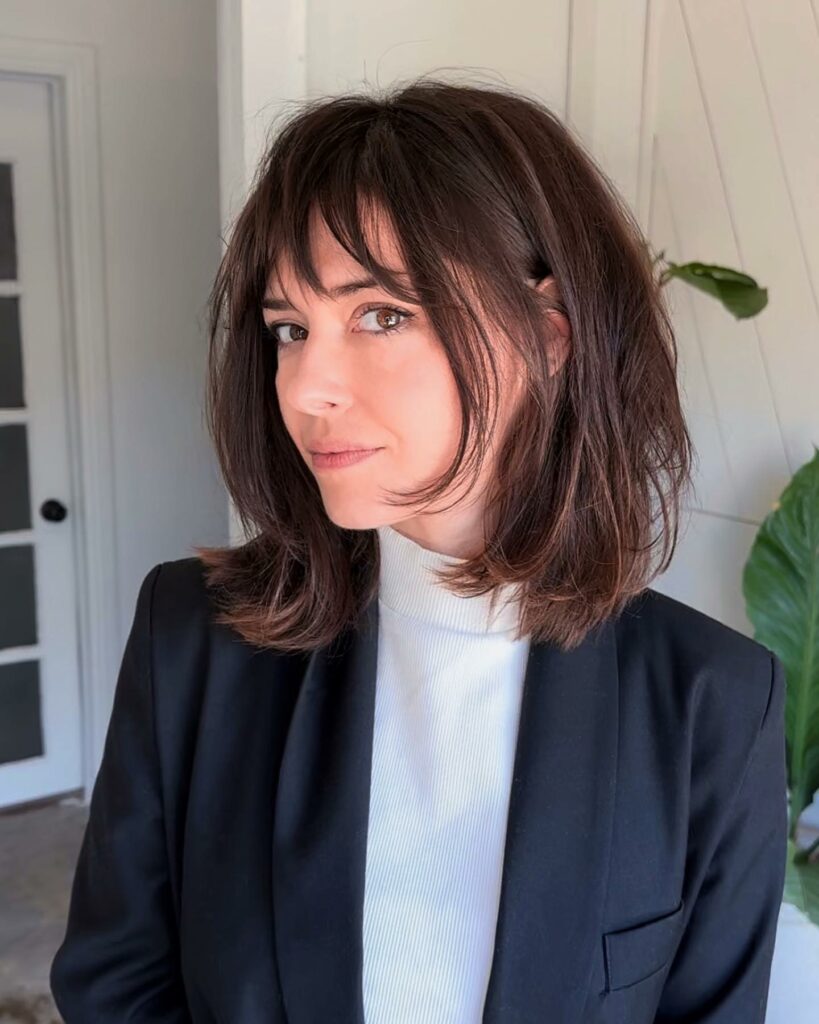 45 Wispy Long Curtain Bang Hairstyles to Try in 2024 38 Shoulder-Length Hair with Wispy Bangs