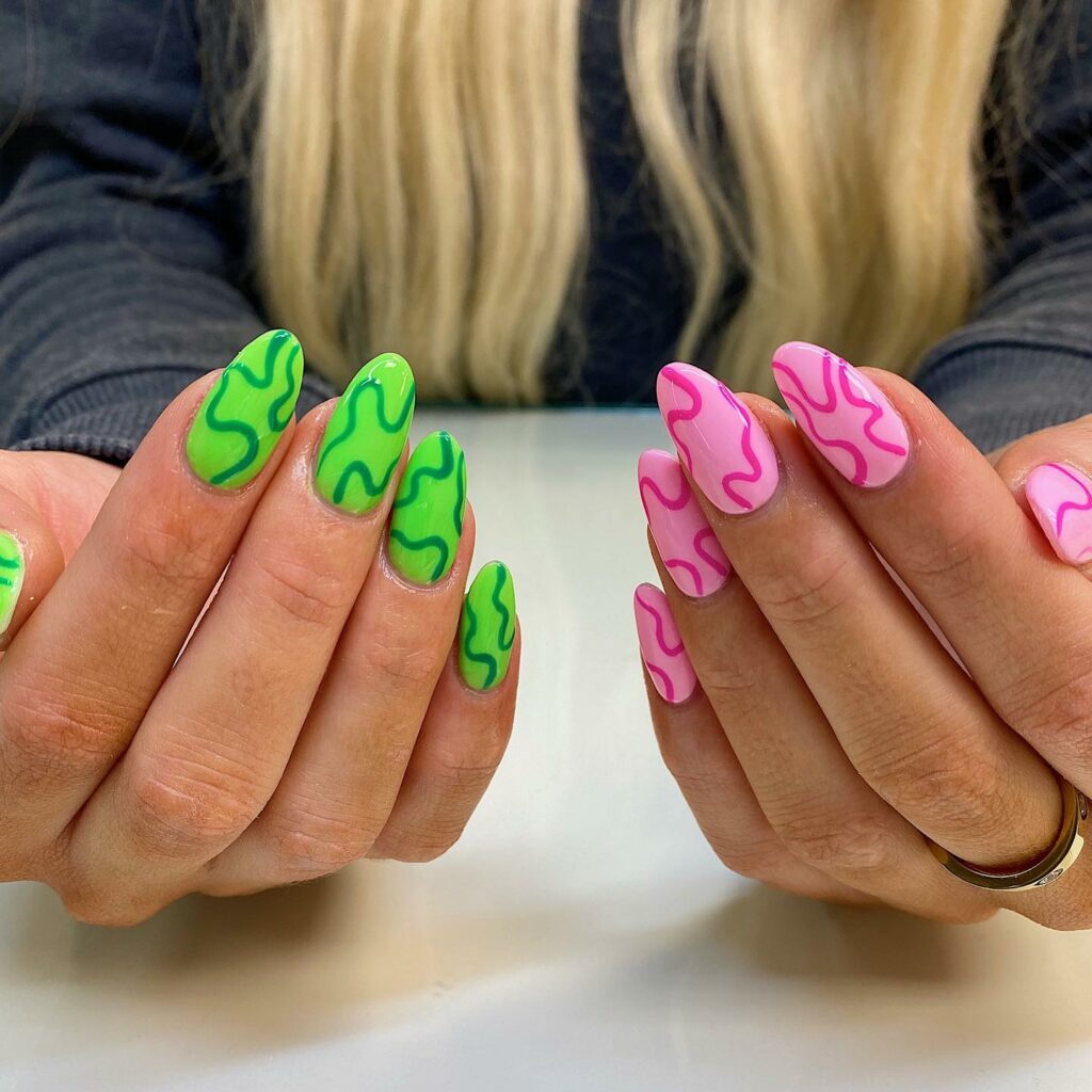 20 Latest Pink And Green Nail Ideas To Try In 2024! 26 Pink And Green With Swirl Design