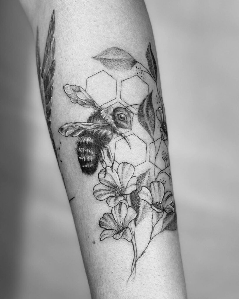 10 AMAZING BEE TATTOO IDEAS + MEANINGS - NEW FOR 2024 20 Upper Forearm Bee Tattoo