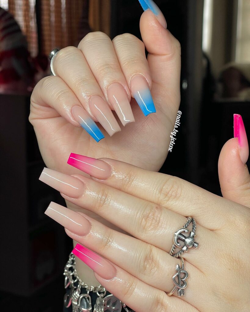 20 Latest Gender Reveal Nail Ideas To Try In 2024! 12 Simple Gender Reveal Coffin Ombre Nails