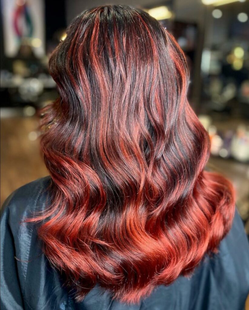 35 Dark Red Hair Ideas to Add Drama to Your Look in 2024 17 Dark Red Hair with Fiery Highlights