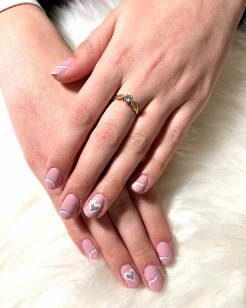 10 Latest Short Valentine's Nail Designs To Try In 2024! 12 Short Valentine Nails With Glitter Design