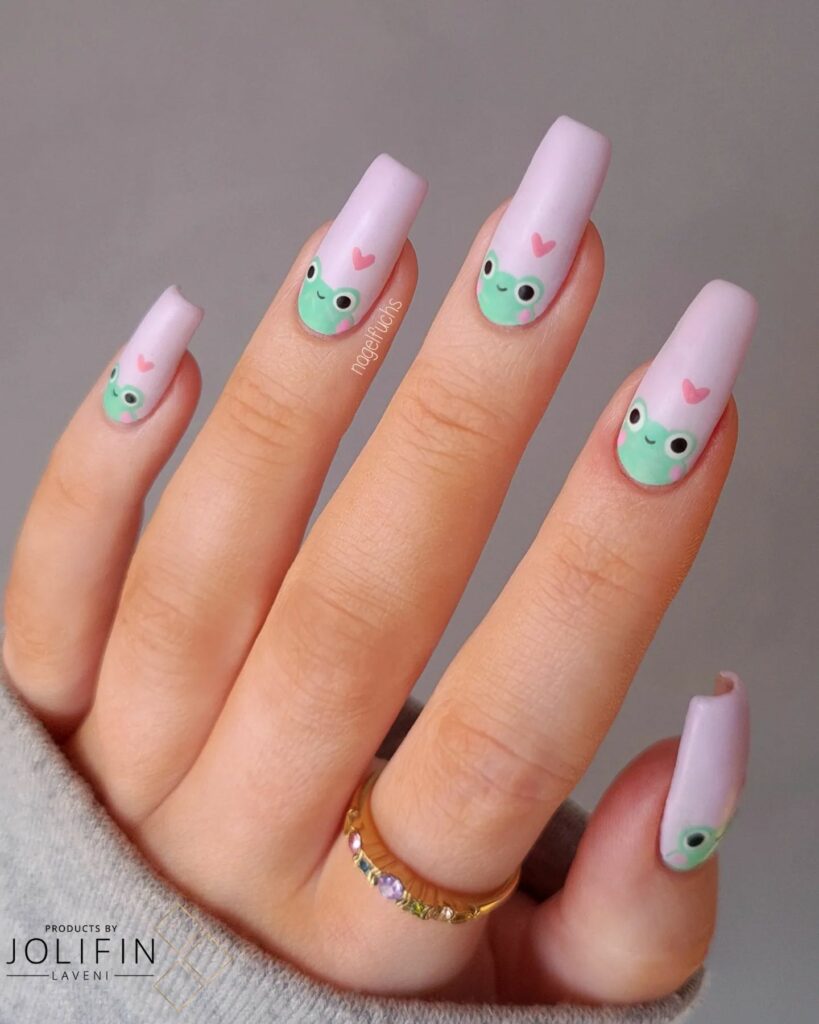 Hop into Fun with 20 Frog Nail Designs in 2024 12 Matte Pink Frog Nails