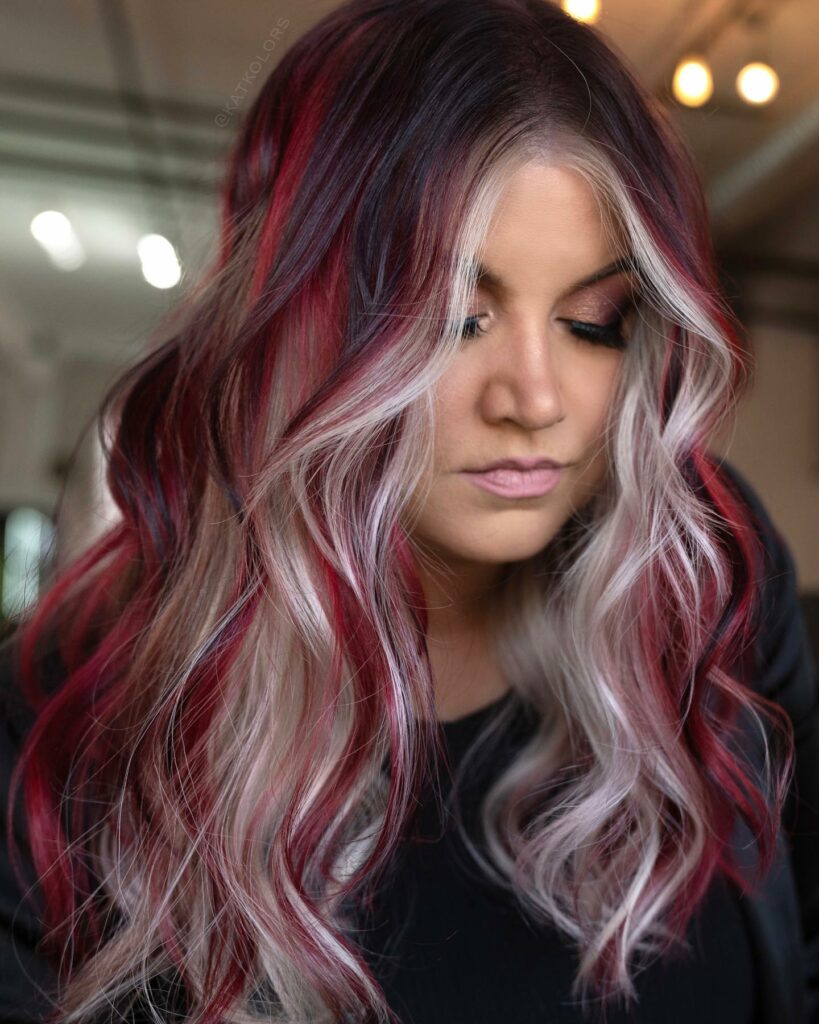 55 Bold Burgundy Dark Red Hair Ideas to Try in 2024 28 Two-Tone Burgundy and Blonde