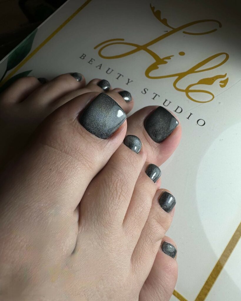 22 Latest Black Pedicure Ideas To Try In 2024! 13 Starry Nights with Silver