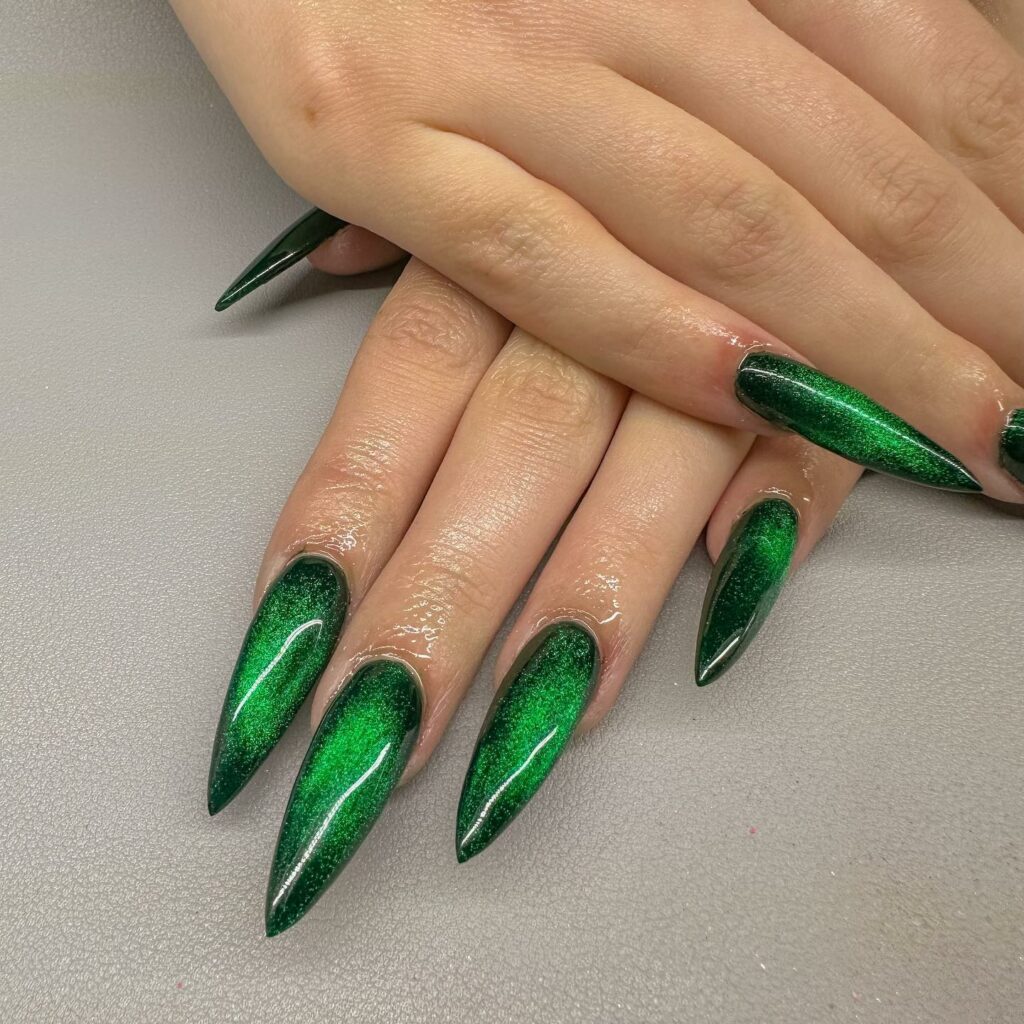 Refresh with 30 Green Ombre Nail Designs in 2024 20 Stiletto Glitter Emerald Green Nails