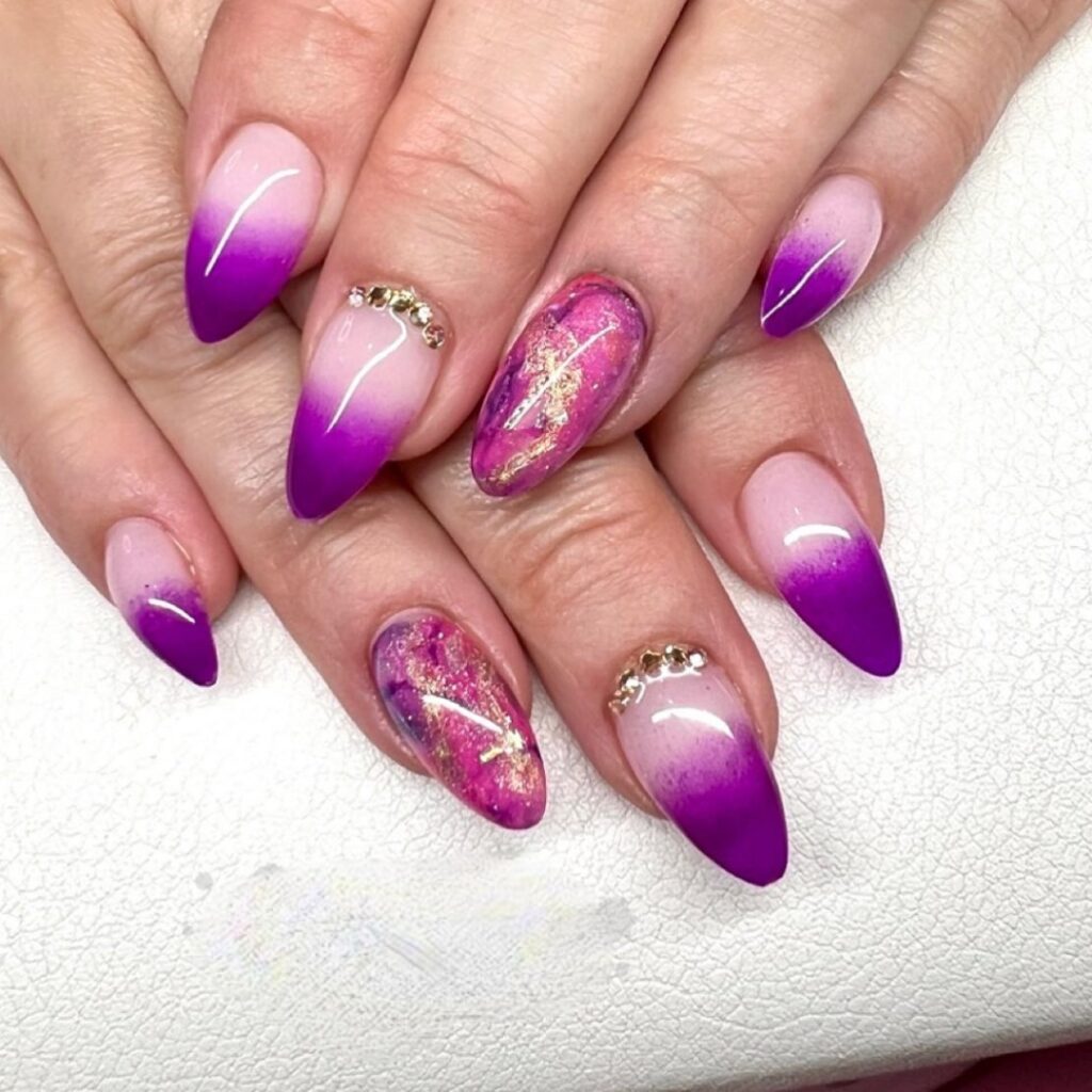 45 Latest Nails With Rhinestones Designs To Try In 2024! 48 Light and Dark Purple Nail Art with Crystals