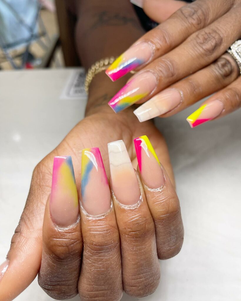 50 Latest V French Tip Coffin Nail Designs To Try In 2024! 26 V French Tie-Dyes and Color Combos