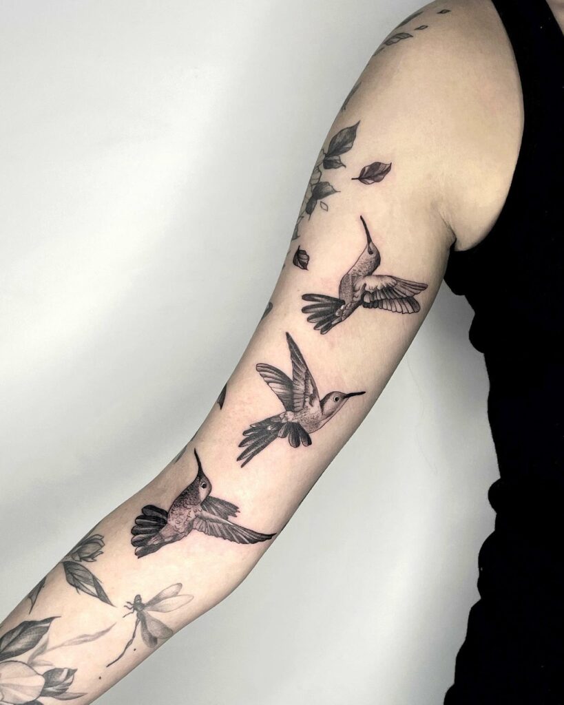 Beautiful Bird Tattoos For Women 14 Flock of Hummingbirds